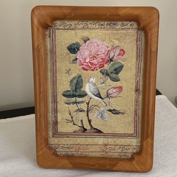Framed Art Prints From Book Vintage Teak Frame Nightingale And Rose Tree Bird